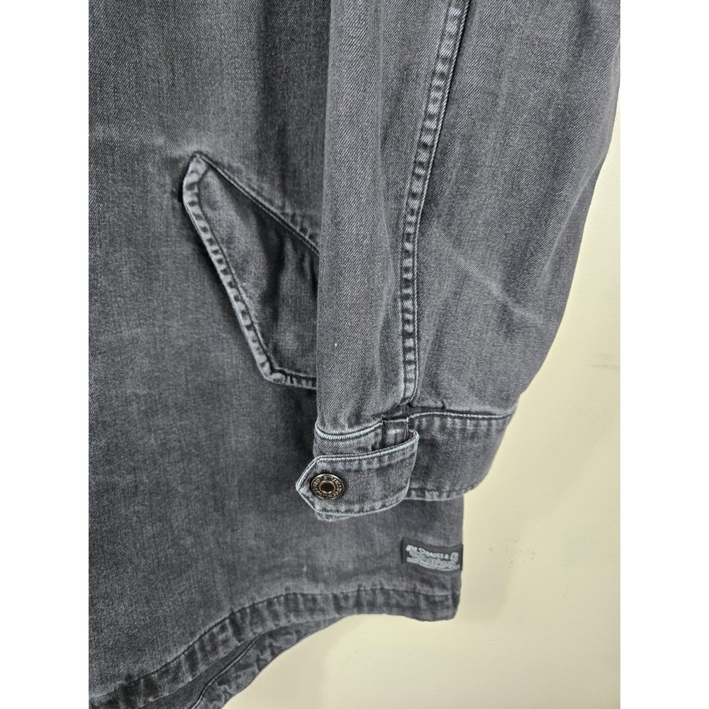 Levis Mens Hooded Denim Parka Jacket Faded Black Cotton Utility Coat Large - Picture 4 of 16